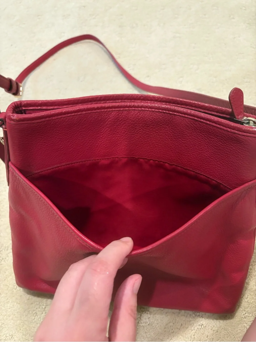 Coach Red Pebbled Leather Crossbody Bag with Slim Strap